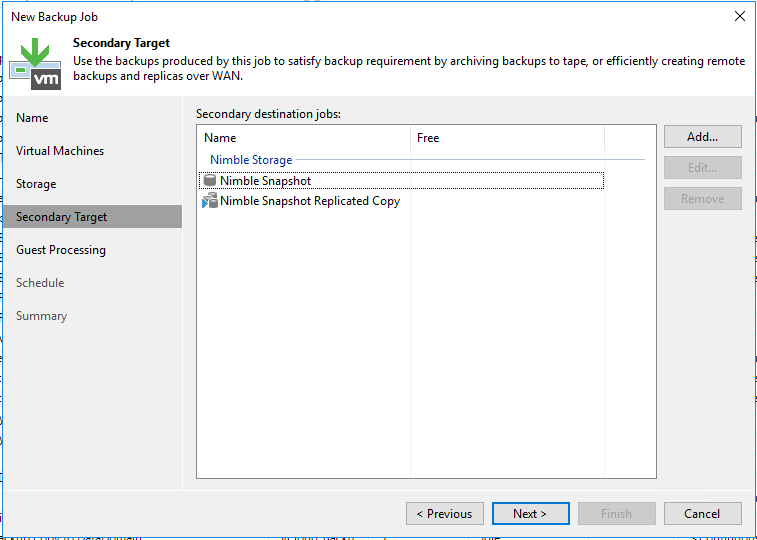 Nimble Storage secondary destination