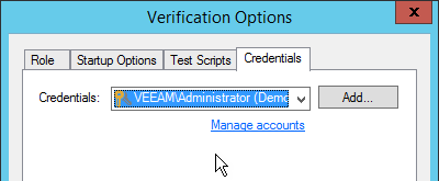 Credentials settings in Application Group